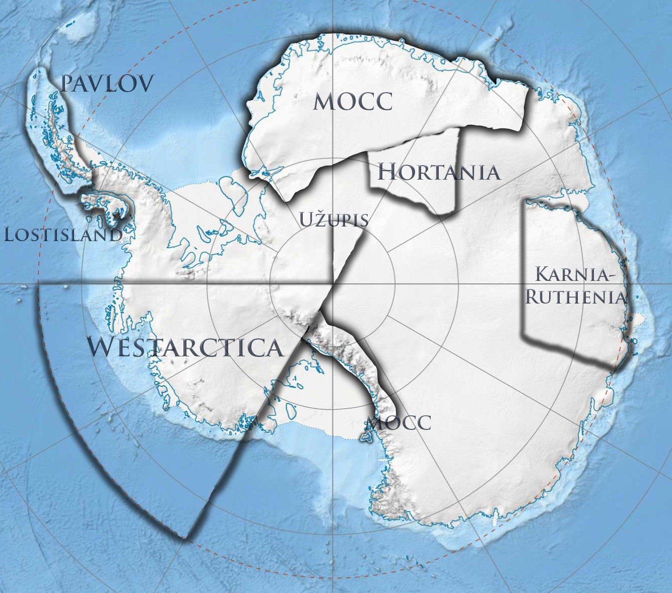 Map of AMU member territorial claims across Antarctica